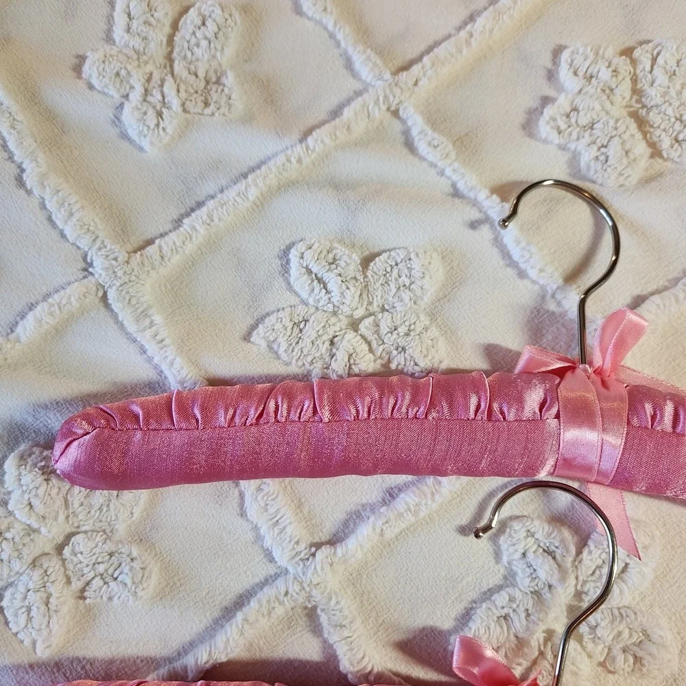Fabric Padded Clothes‎ Hangers Satin Soft Pink Material Three Count 14.25